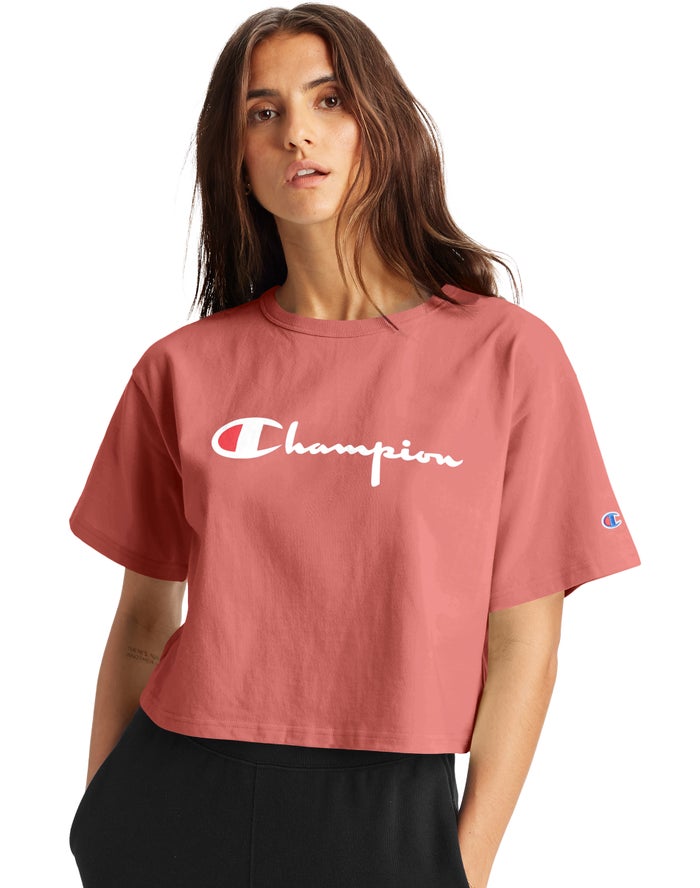 Champion Heritage Cropped Script Logo T-Shirt Dames - Koraal - Belgie 7816OLKEY